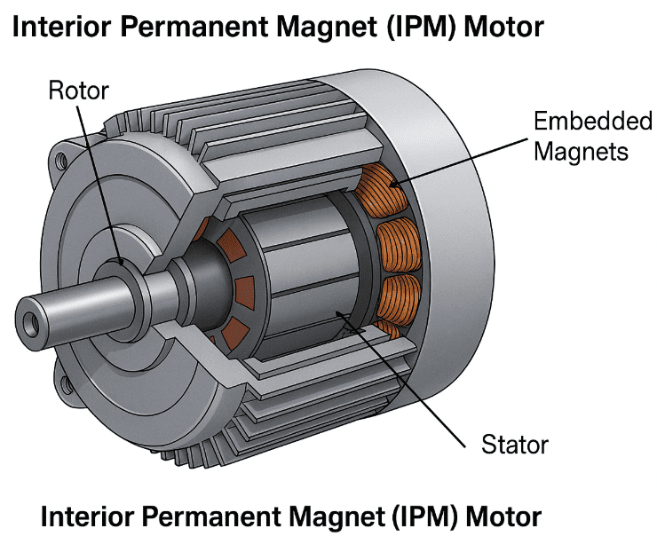 How IPM motor looks like Interior Permanent Magnet (IPM) motor cutaway view showing rotor and embedded magnets