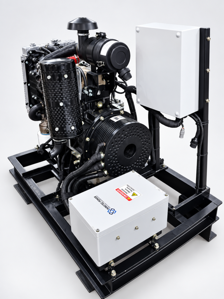 Innotec Power DCGO-14 open-frame 14 kW DC generator set with Kohler KSD1403TC diesel engine and flywheel-mounted permanent magnet alternator